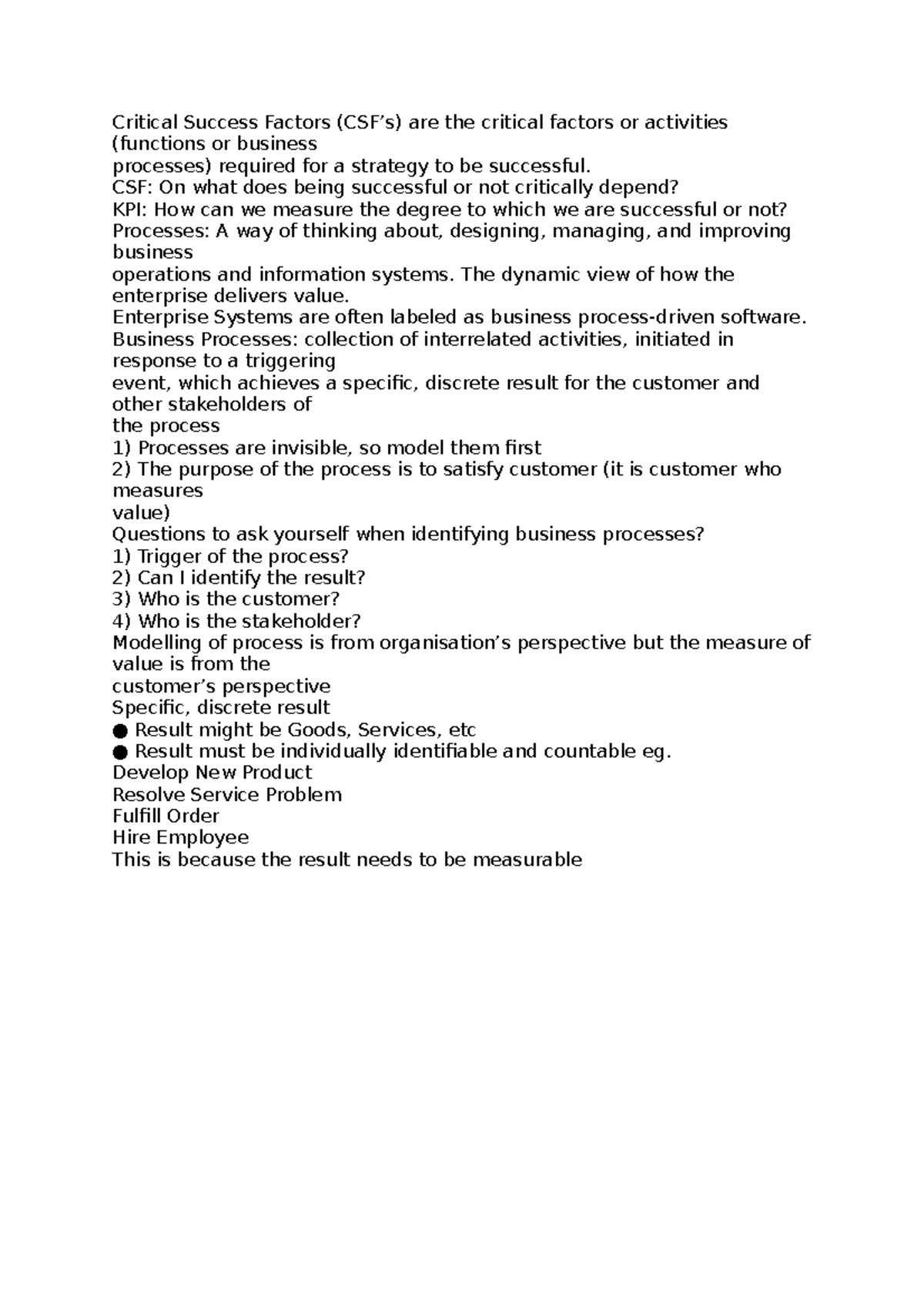 Infosys notes CSF - Critical success factor summary - Critical Success ...