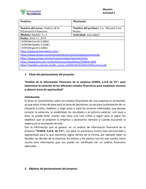 Actividad 2 Cemex - Maestría Actividad 2 Nombre: Matricula: Nombre del  curso: Análisis de la - Studocu