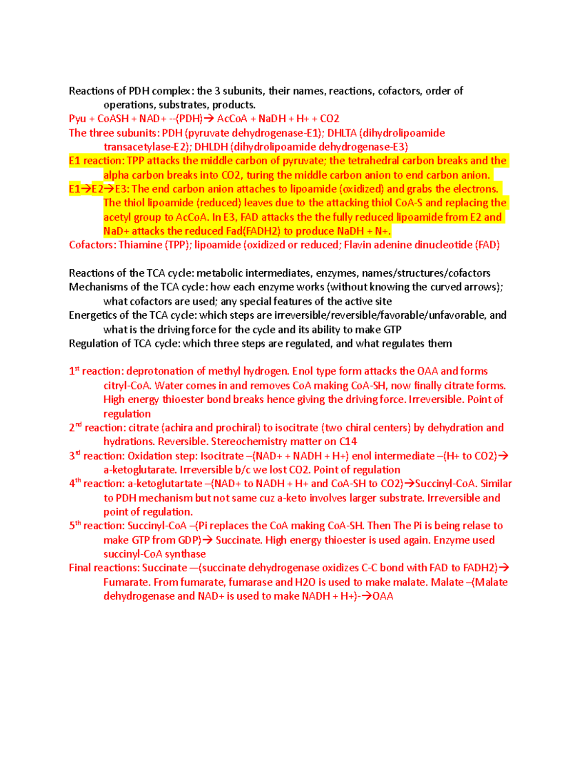 Reactions Of PDH Complex - Pyu + CoASH + NAD+ -(PDH) AcCoA + NaDH + H+ ...