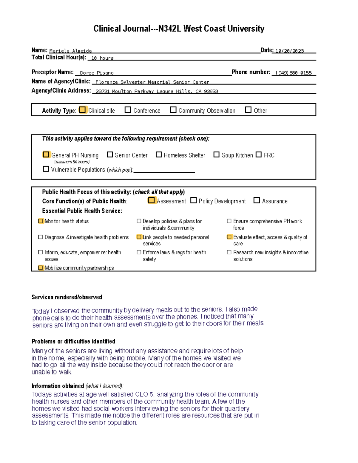 Reflection Journal week 9 - Clinical Journal-N34 2 L West Coast ...