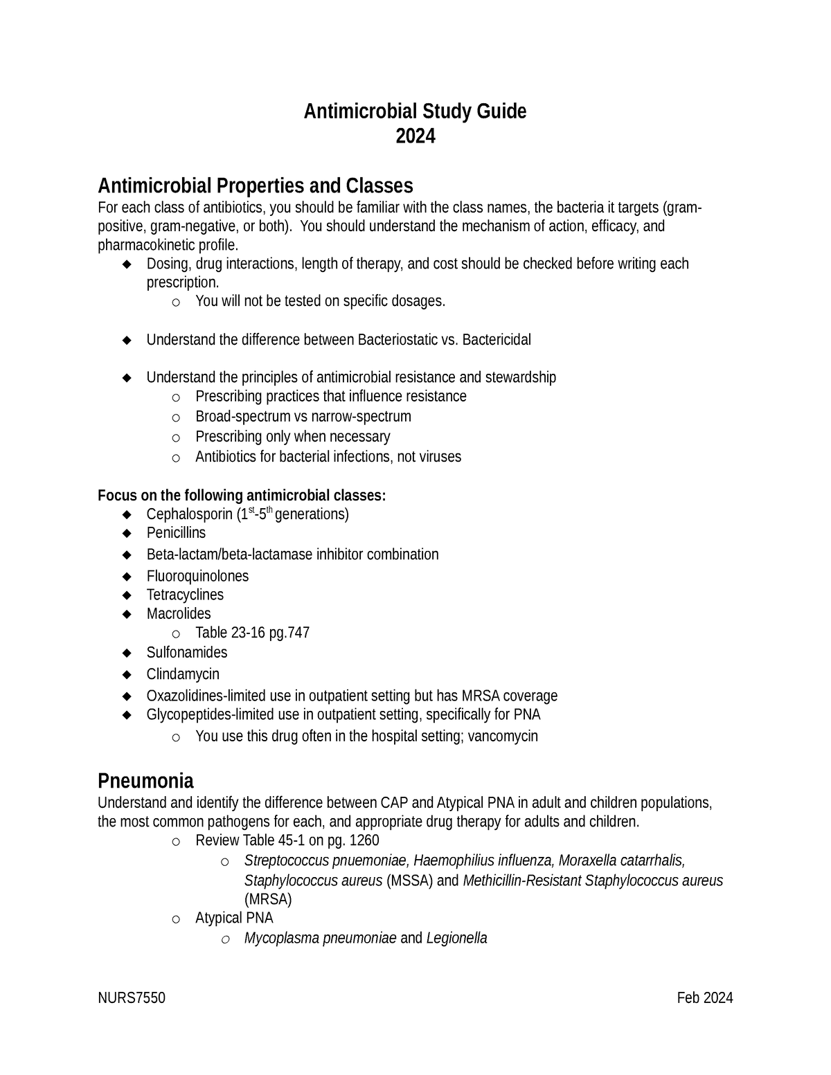 Antimicrobial Study Guide-NURS7550 2024 - Antimicrobial Study Guide ...