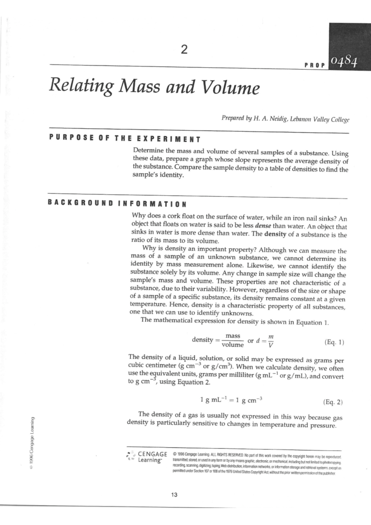 Relating Massand Volume - CHM 121 - Studocu