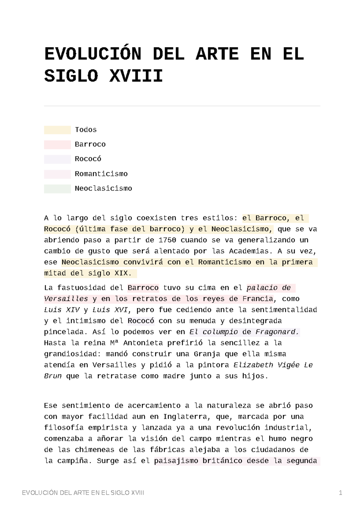 Evolucin DEL ARTE EN EL Siglo Xviii - EVOLUCIÓN DEL ARTE EN EL SIGLO ...