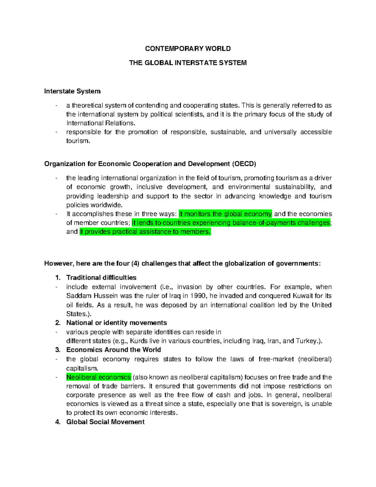 Contemporary World - THE Global Interstate System - CONTEMPORARY WORLD ...