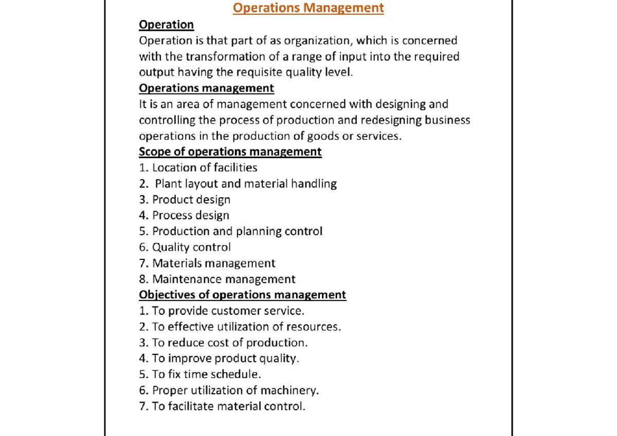 Pdf 1 - Operations Management - Bachelor Of Business Administration ...