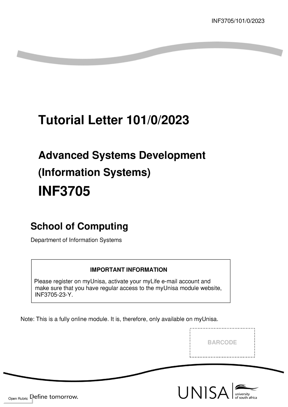 INF3705 TL101 0 2023 - Copy - INF3705/101/0/ Tutorial Letter 101/0 ...