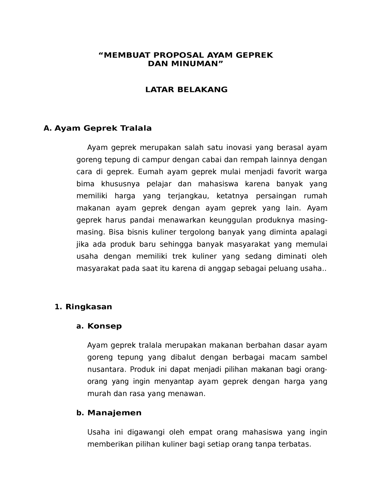 Membuat Proposal AYAM Geprek DAN Minuman - “MEMBUAT PROPOSAL AYAM ...