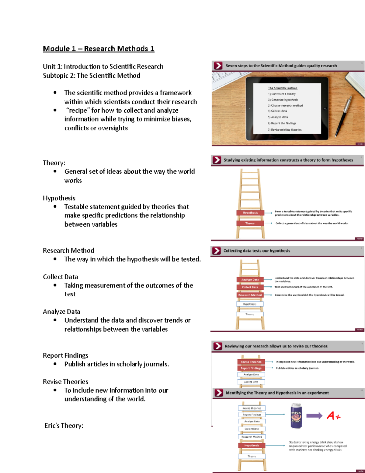 Research Methods 1 Module 1 Notes - Module 1 – Research Methods 1 Unit ...