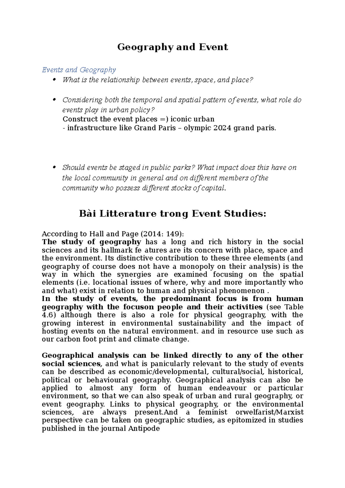 Geography and Event Geography and Event Events and Geography What is