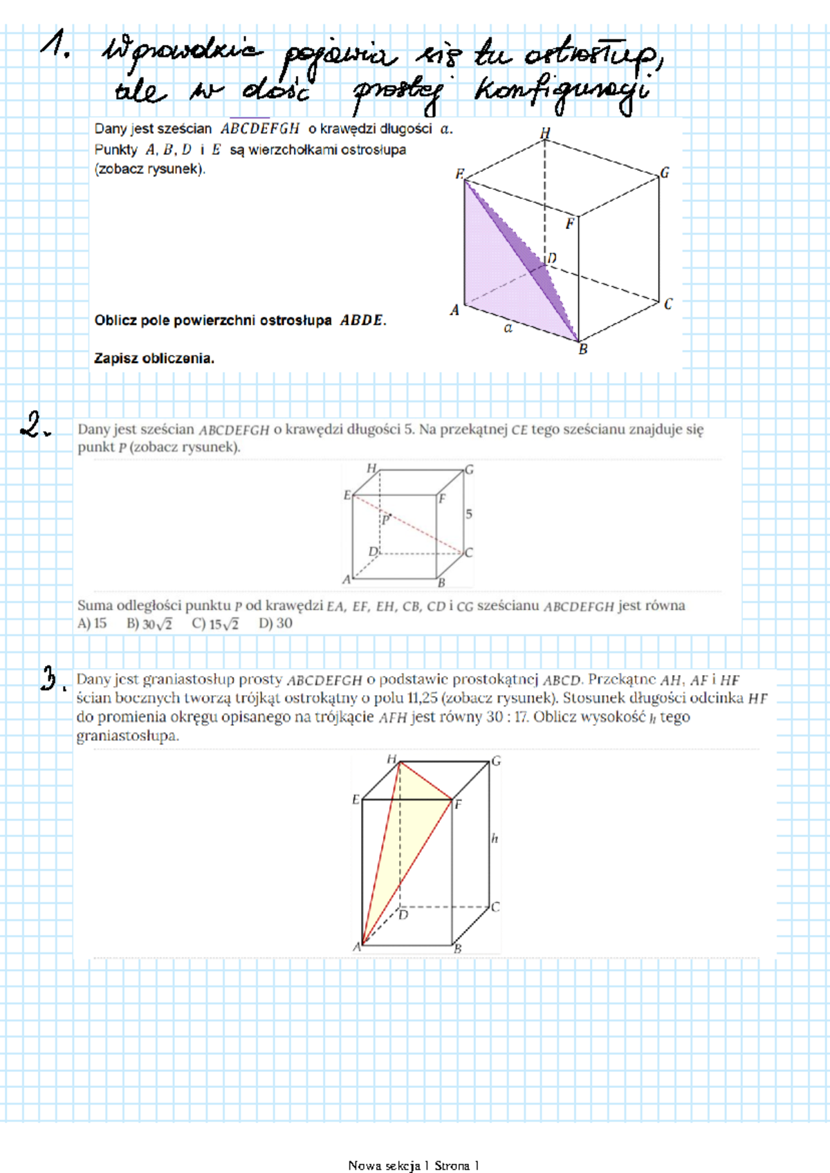 Graniastosłupy Sprawdzian Klasa 8 Nowa Era www.studocu.com