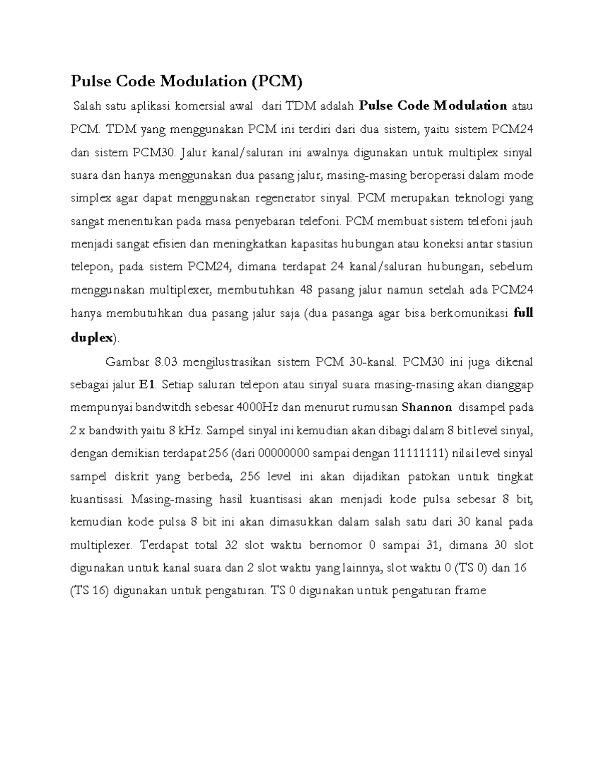 Pulse Code Modulation Catatan - Pulse Code Modulation (PCM) Salah satu ...