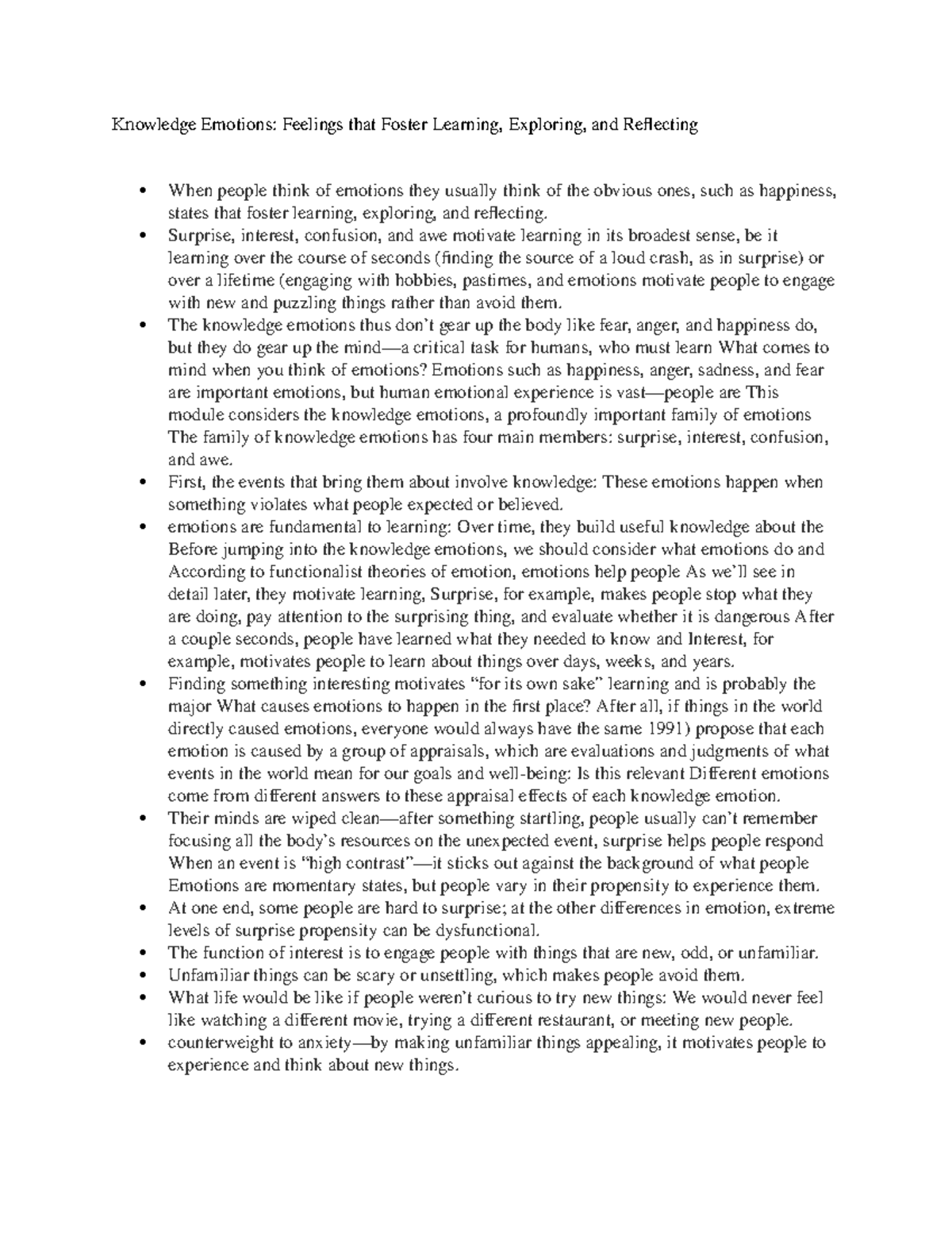 Knowledge Emotions - Zoom with Dr. Hammond - PSYC 434 - Studocu