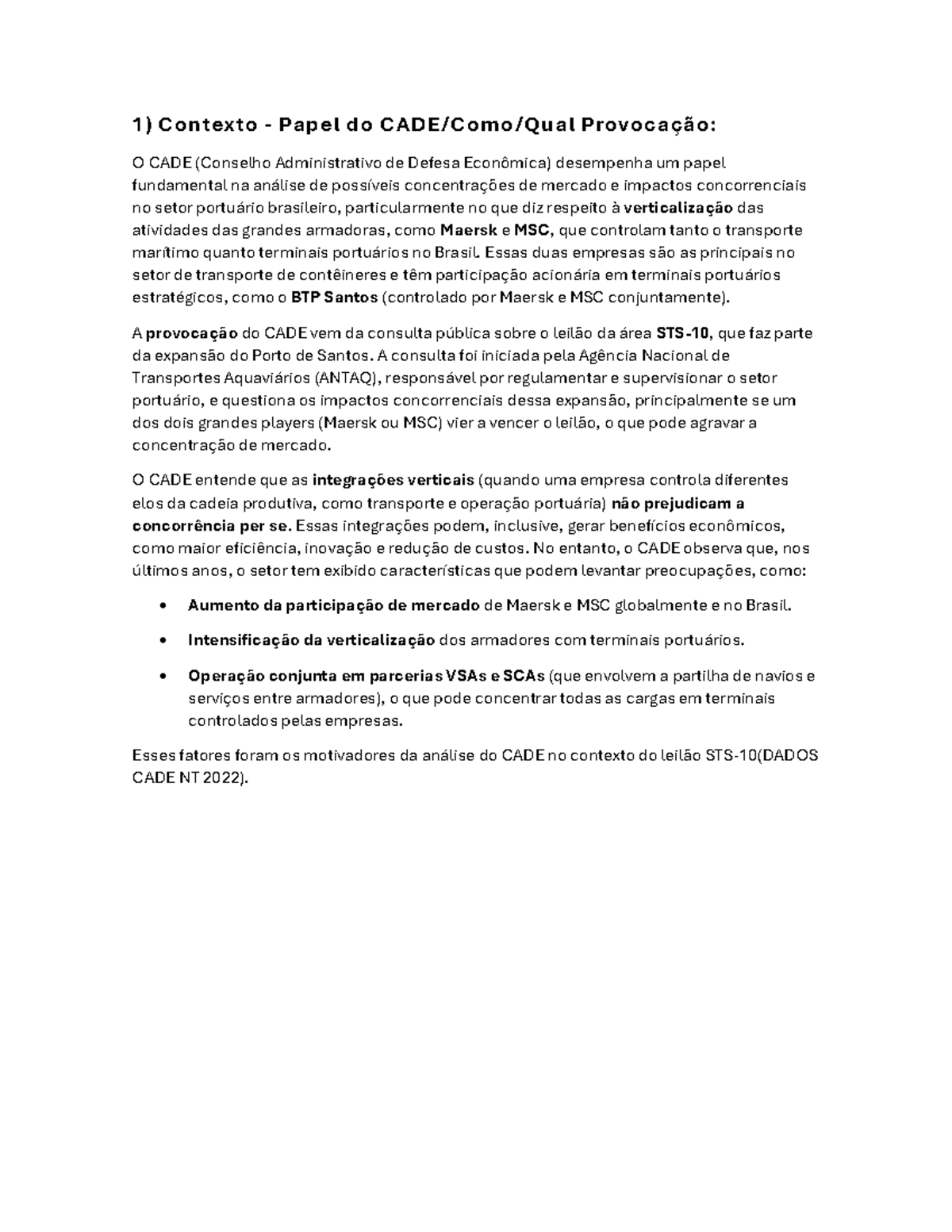 Respostas - Documento CADE - 1) Contexto - Papel do CADE/Como/Qual ...
