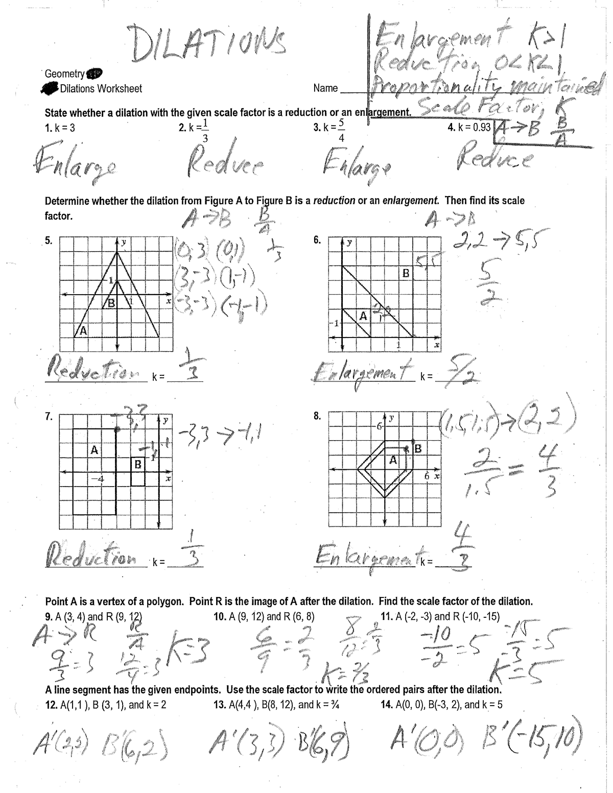 Dilations Worksheet Final KEY - GEO22 - Geometry - StuDocu In Dilations Worksheet With Answers