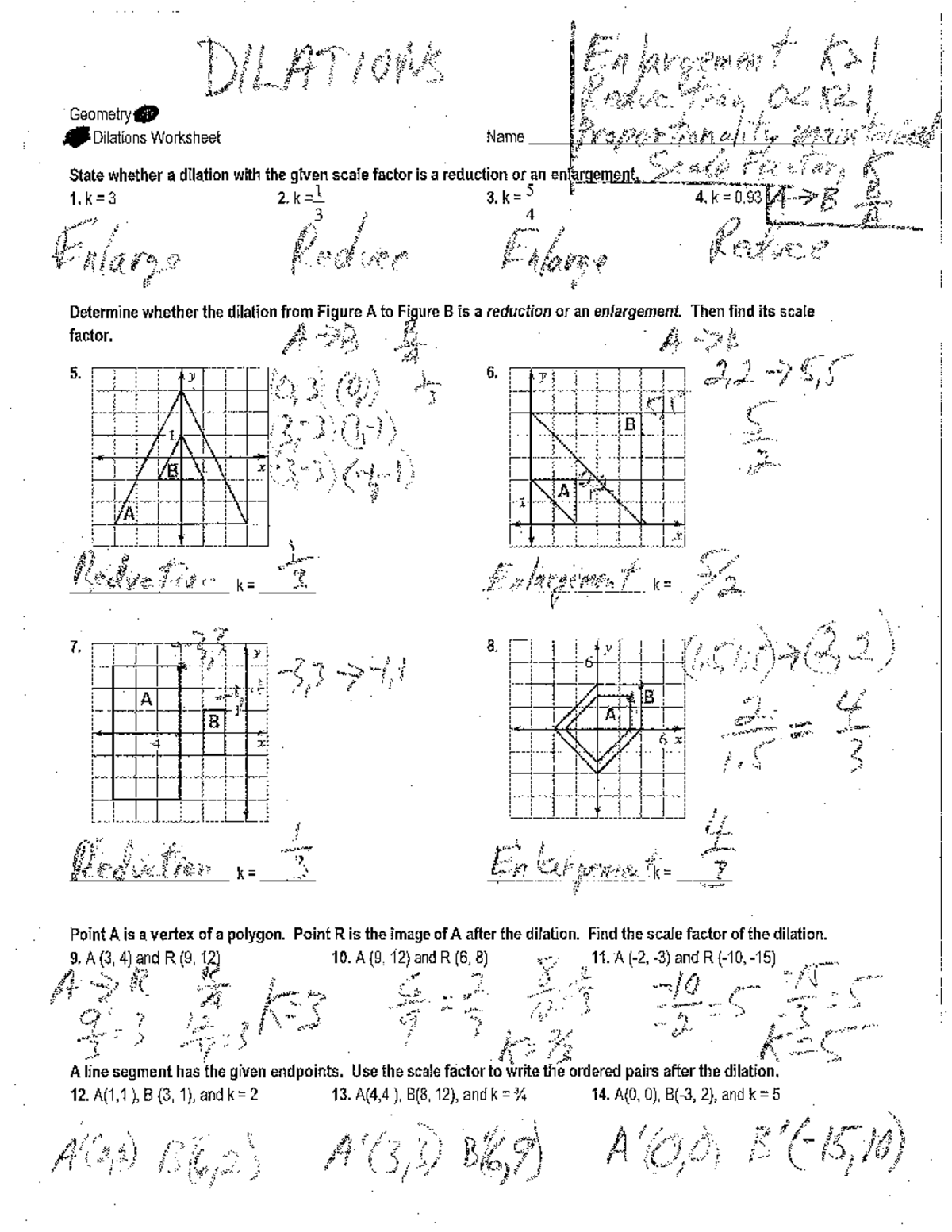 Dilations Worksheet Final KEY GEO101 Studocu