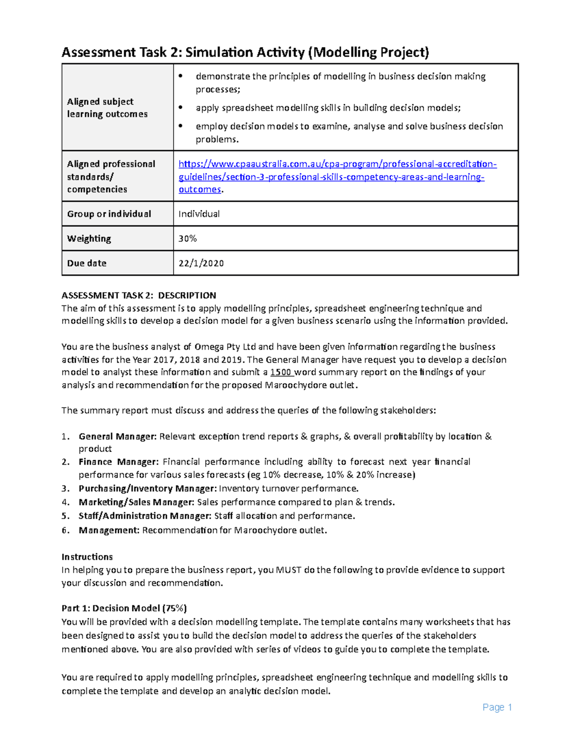 BX2016 Modelling Assignment 2019 SP53 - Page 1 Assessment Task 2 ...