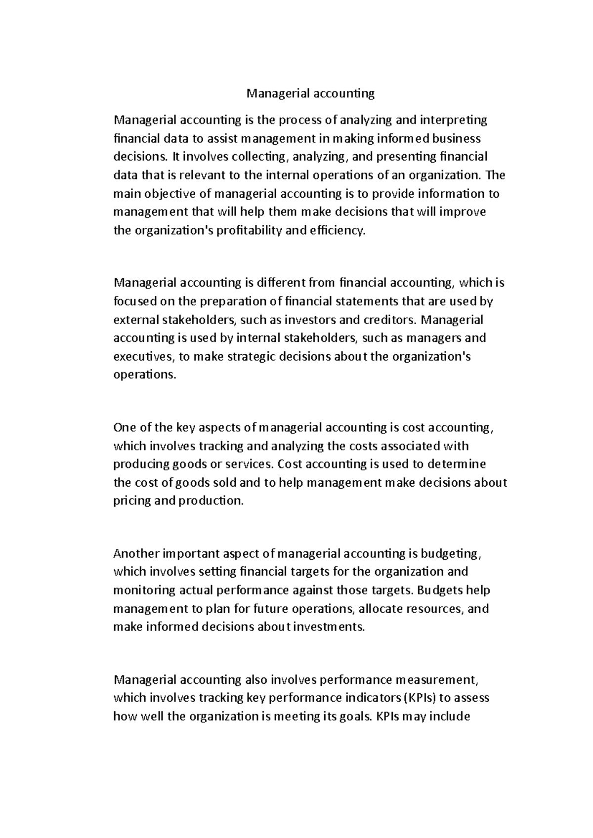Managerial accounting - Managerial accounƟng Managerial accounƟng is ...