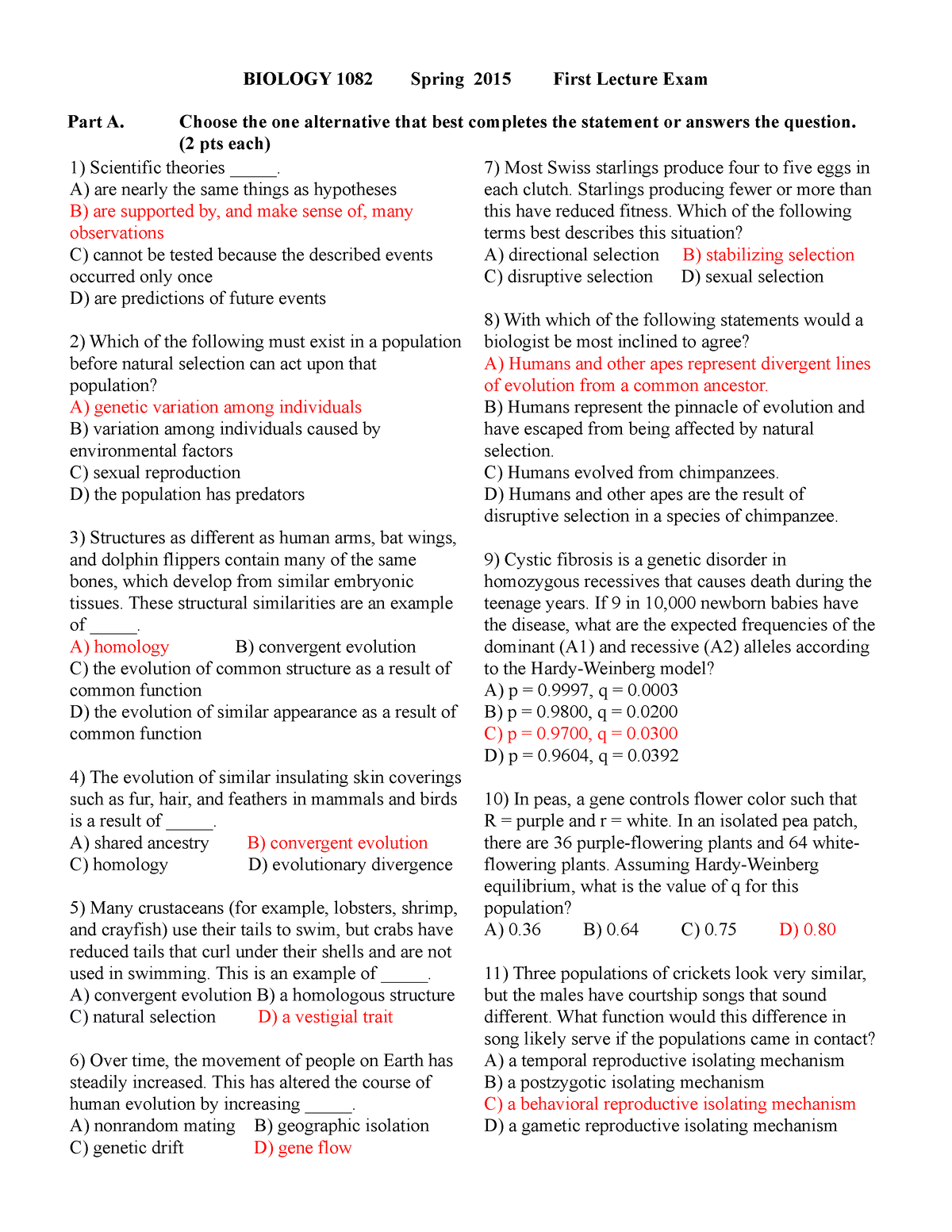 2015 Exam 1 - Practice - BIOLOGY 101 - OSU - Studocu