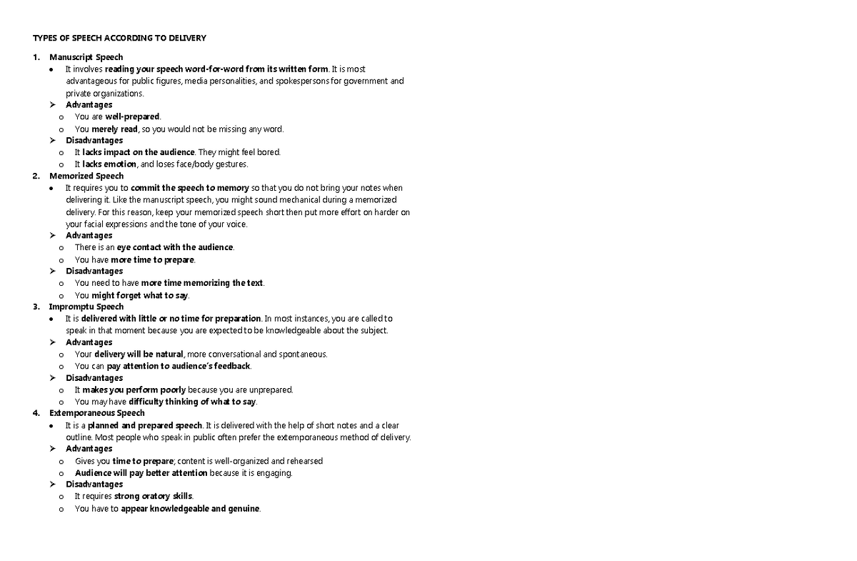 3 Types OF Speech According TO Delivery - TYPES OF SPEECH ACCORDING TO ...