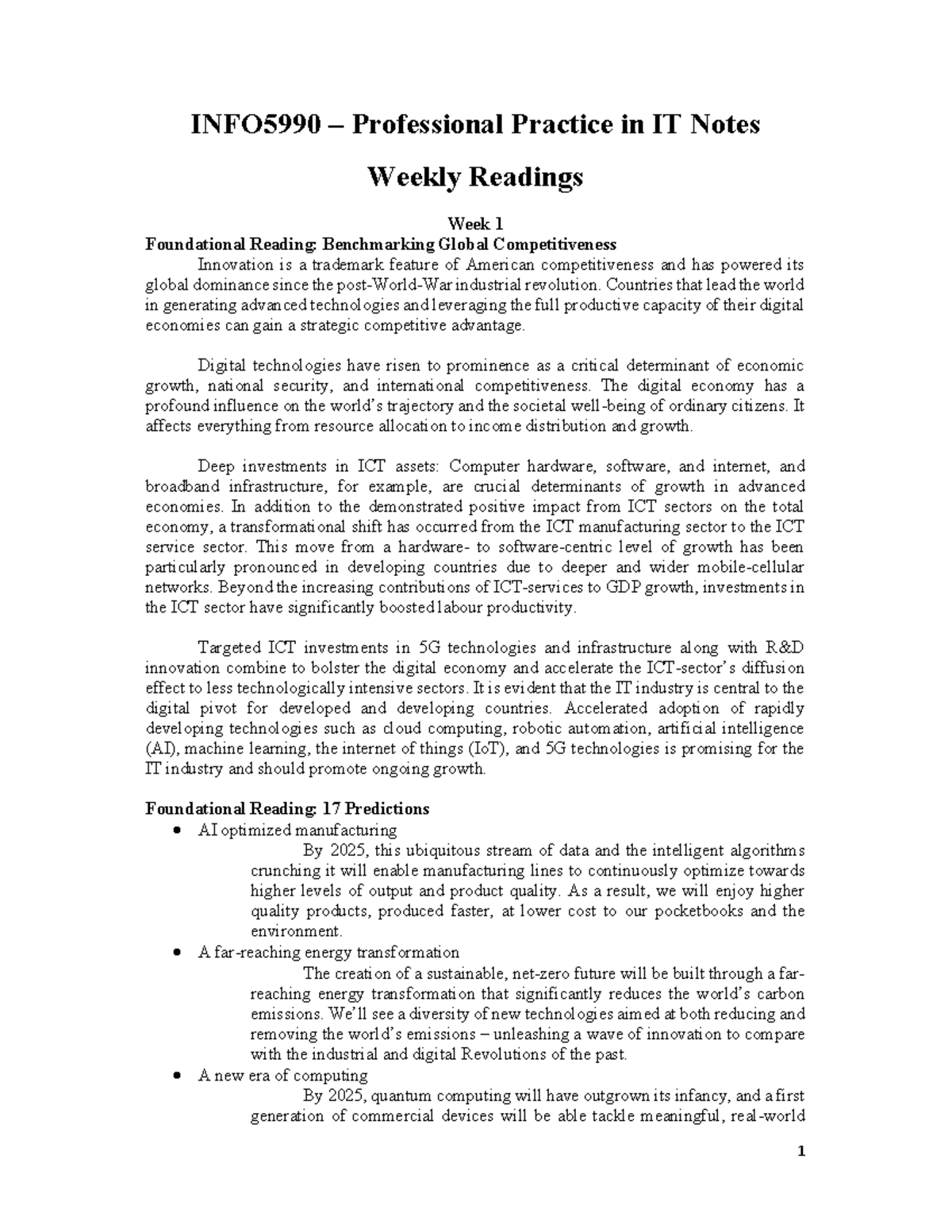 USYD INFO5990 Professional Practice in IT INFO5990 Professional Practice in IT Notes
