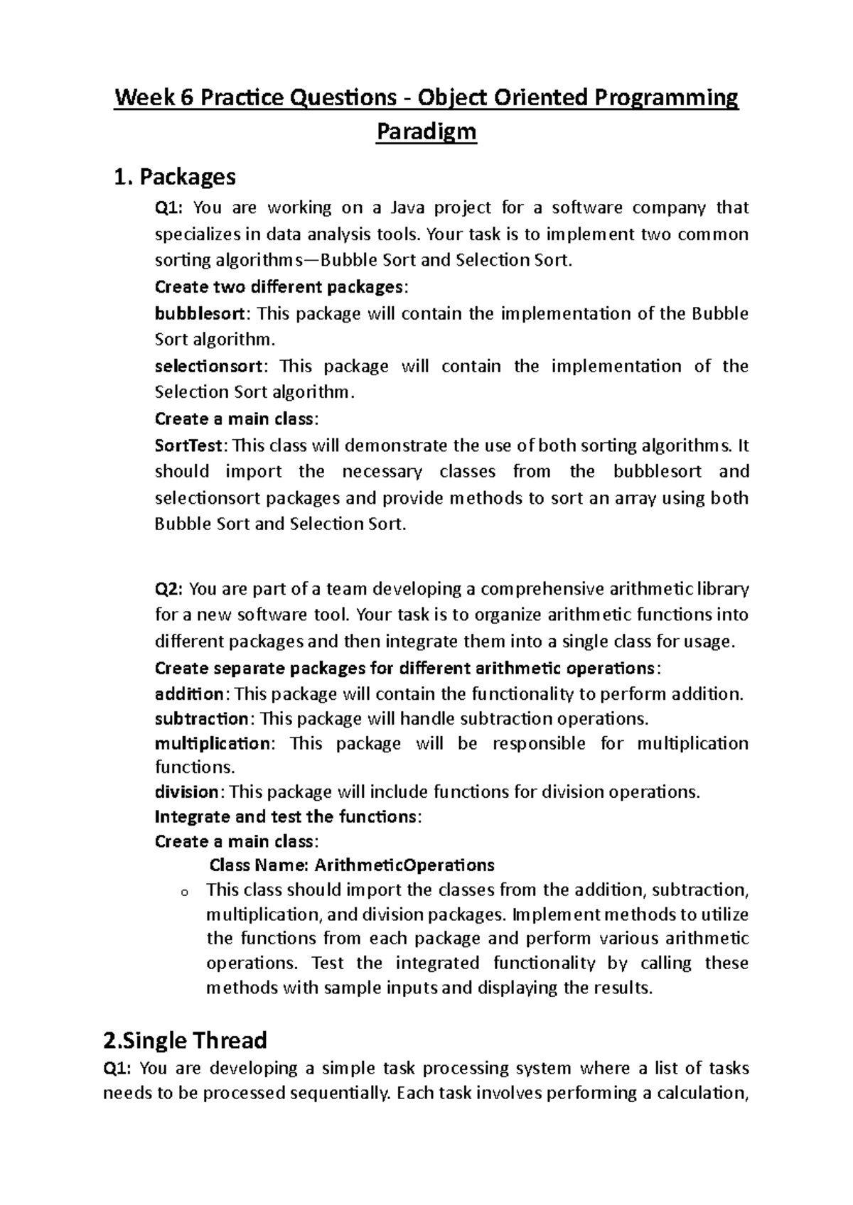 Week 6 Practice Questions - Week 6 Practice Questions - Object Oriented ...