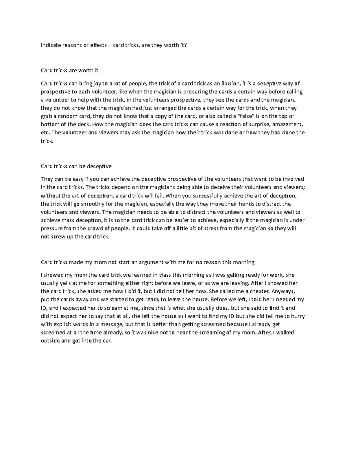 Reasons or effects 2 mr. jim young Indicate reasons or effects