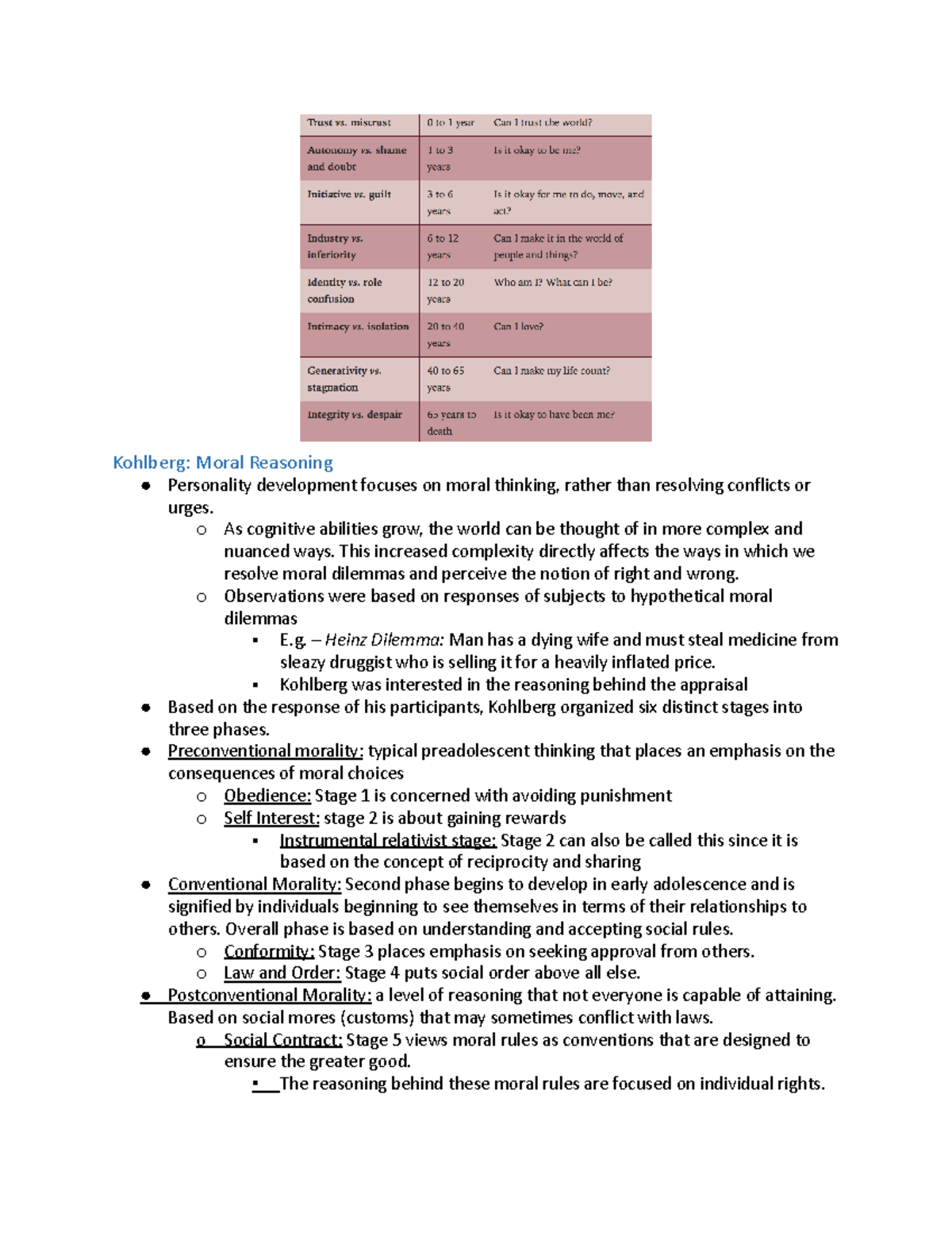 Identity and Personality - Kohlberg: Moral Reasoning Personality