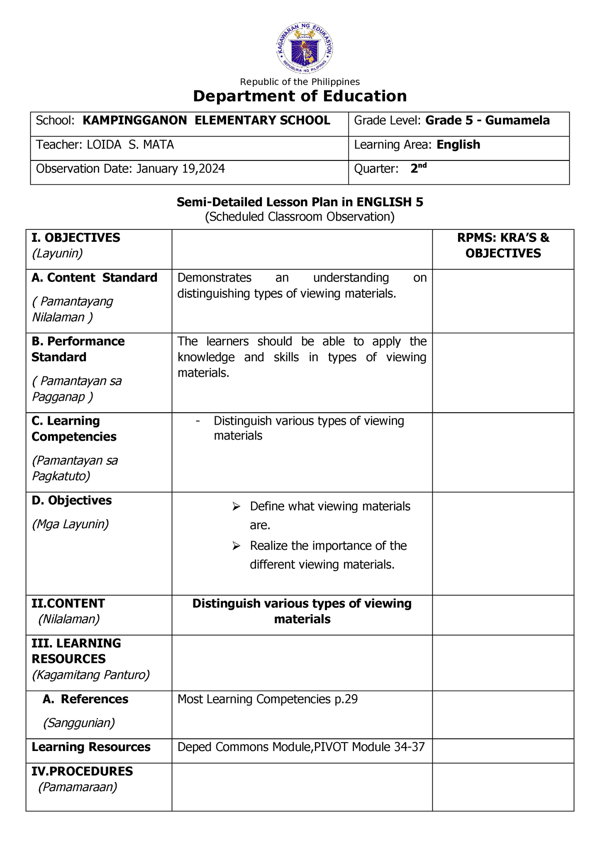 Q2-W8-ENG5-Viewing materials - Republic of the Philippines Department ...