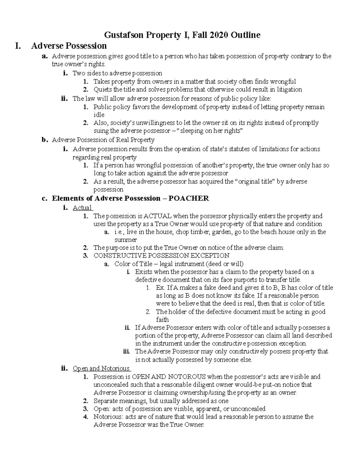 Adverse Possession of Real Property: Elements and Laws - Studocu