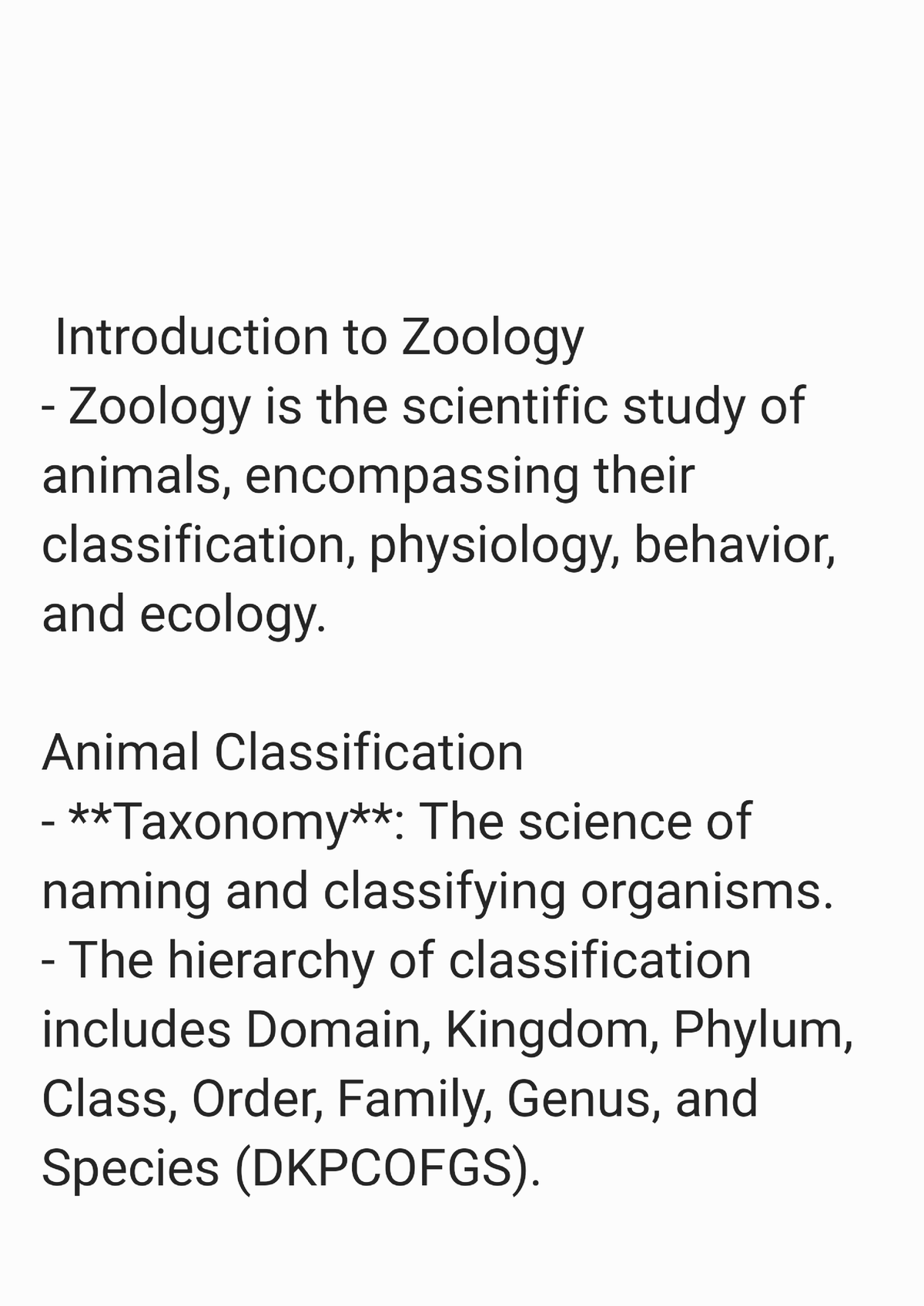 Zoology Study Notes 231104 154211 - BIO1004S - Studocu