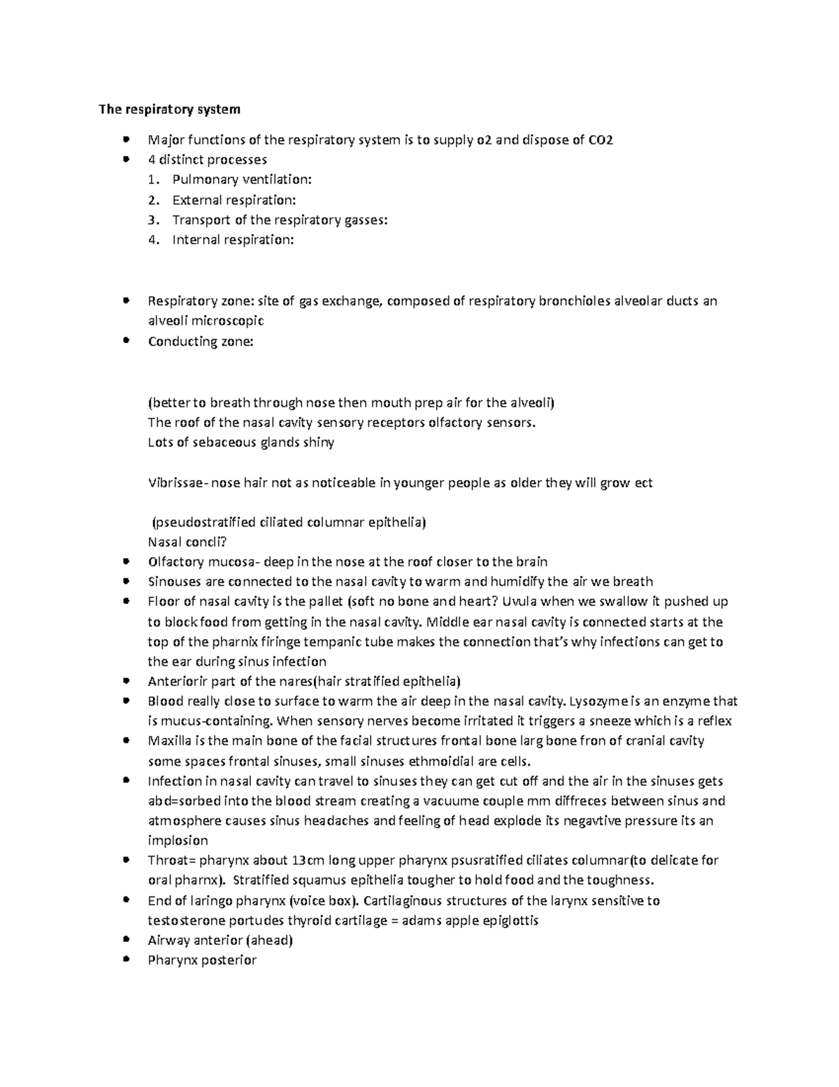 Respiratory notes - The respiratory system Major functions of the ...