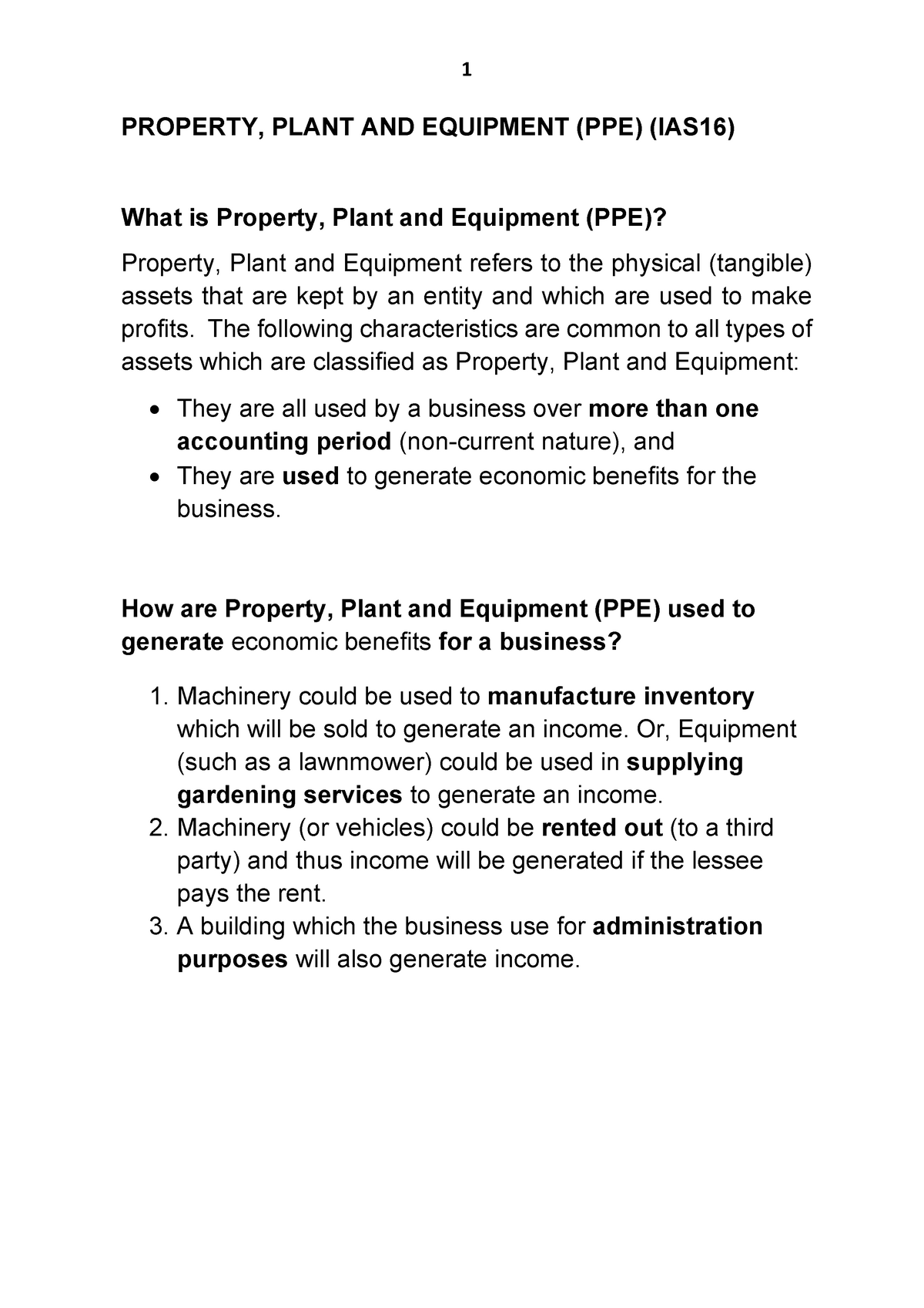 PPE Notes - PROPERTY, PLANT AND EQUIPMENT (PPE) (IAS16) What Is ...