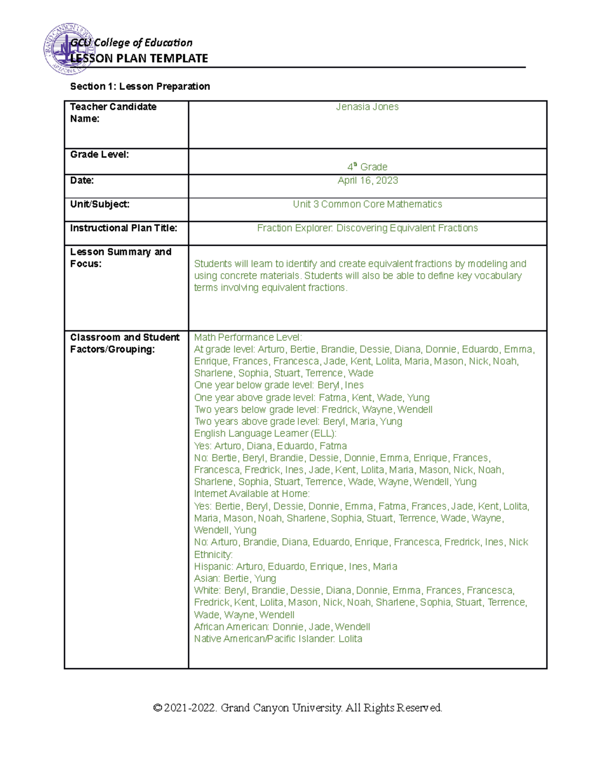 COE Lesson Plan JJones T3 - LESSON PLAN TEMPLATE Section 1: Lesson ...