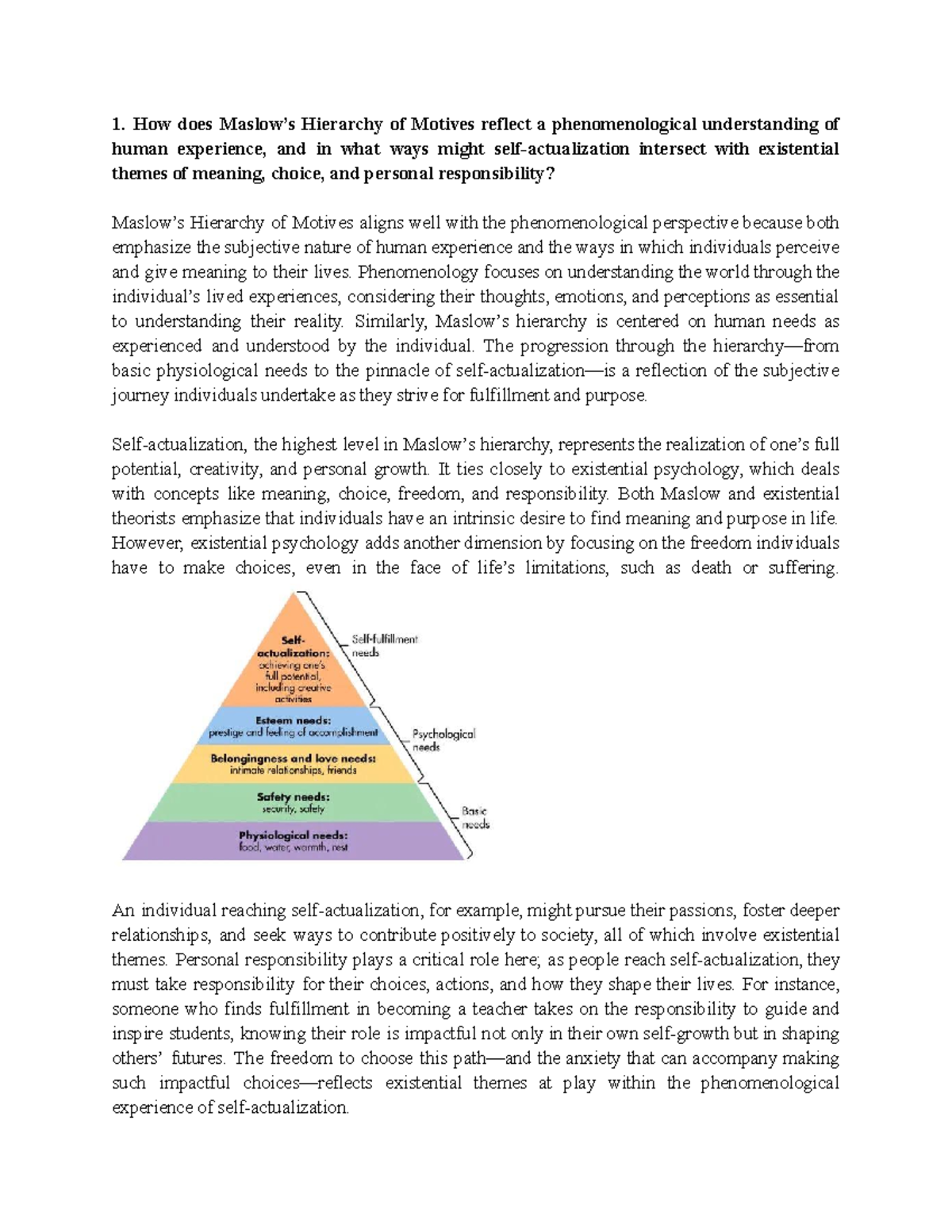 Notes for psychology - How does Maslow’s Hierarchy of Motives reflect a ...