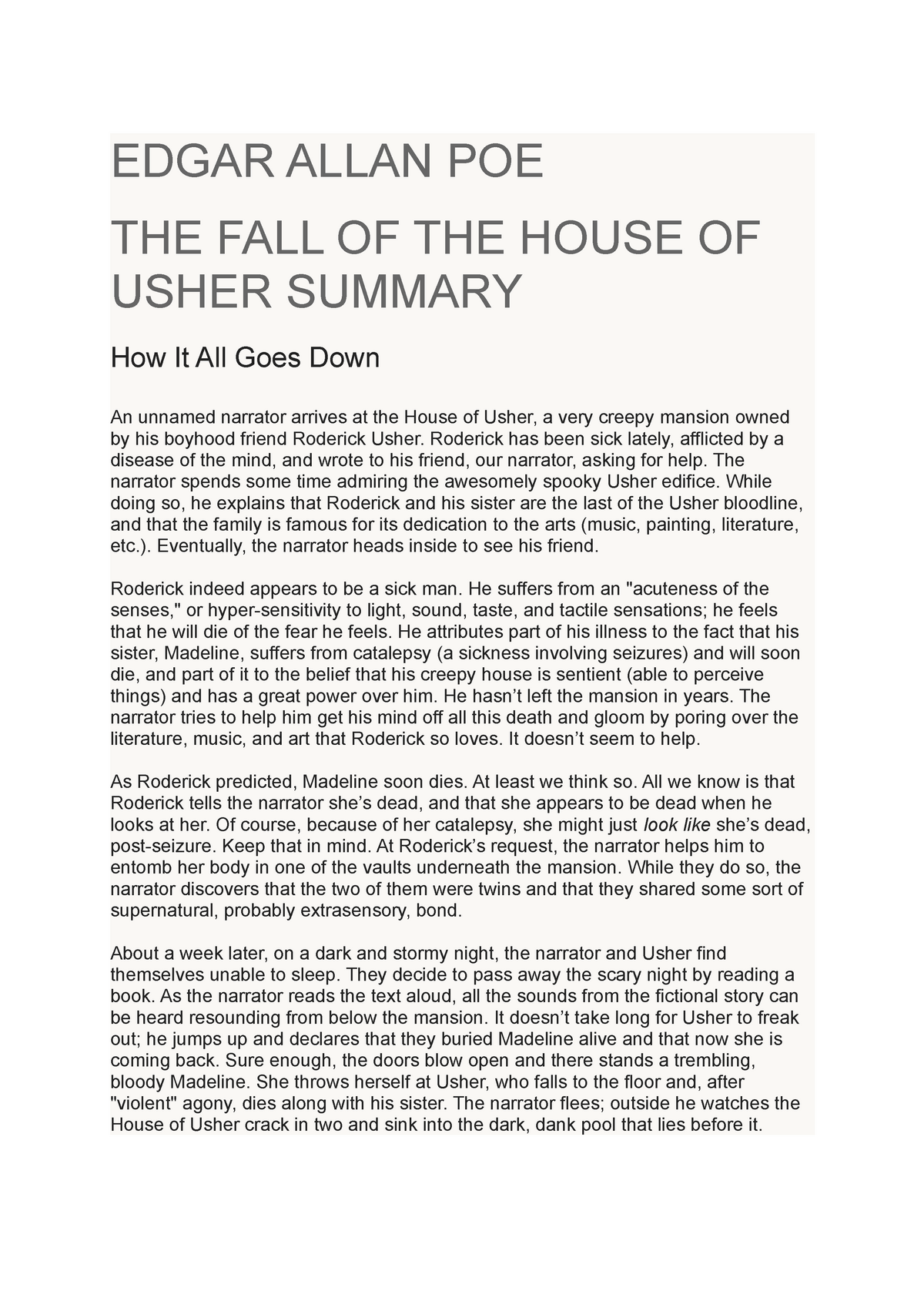 the fall of the house of usher essay introduction