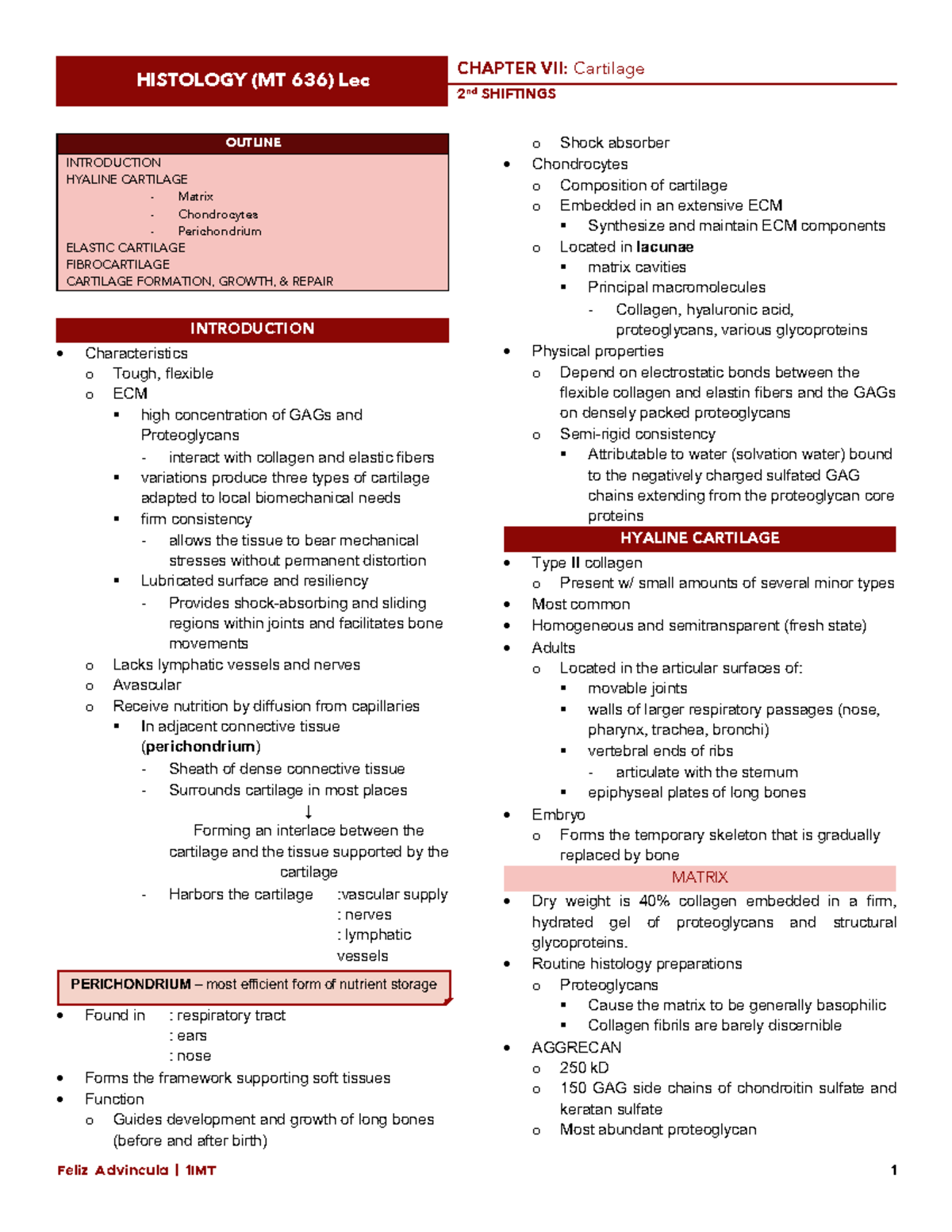 Histology 7 - Cartilage - HISTOLOGY (MT 636) Lec CHAPTER VII: Cartilage ...