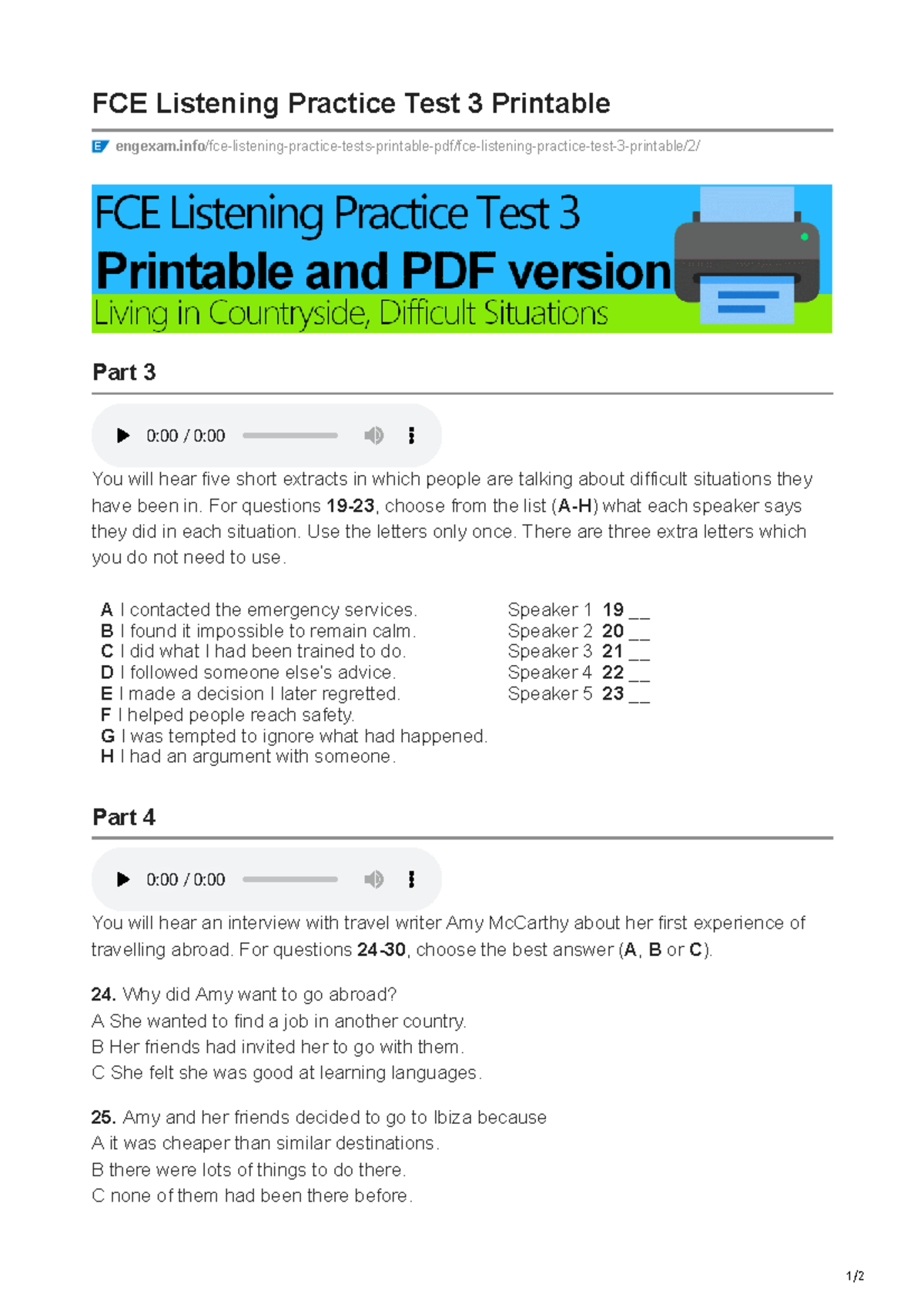 Engexam.info-FCE Listening Practice Test 3 Printable - 1/ FCE Listening ...