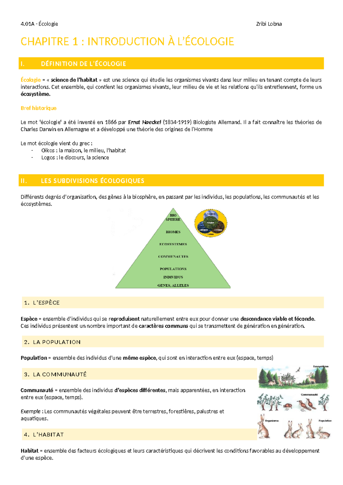 intro à l écologie cours écologie 1 zribi lobna chapitre 1