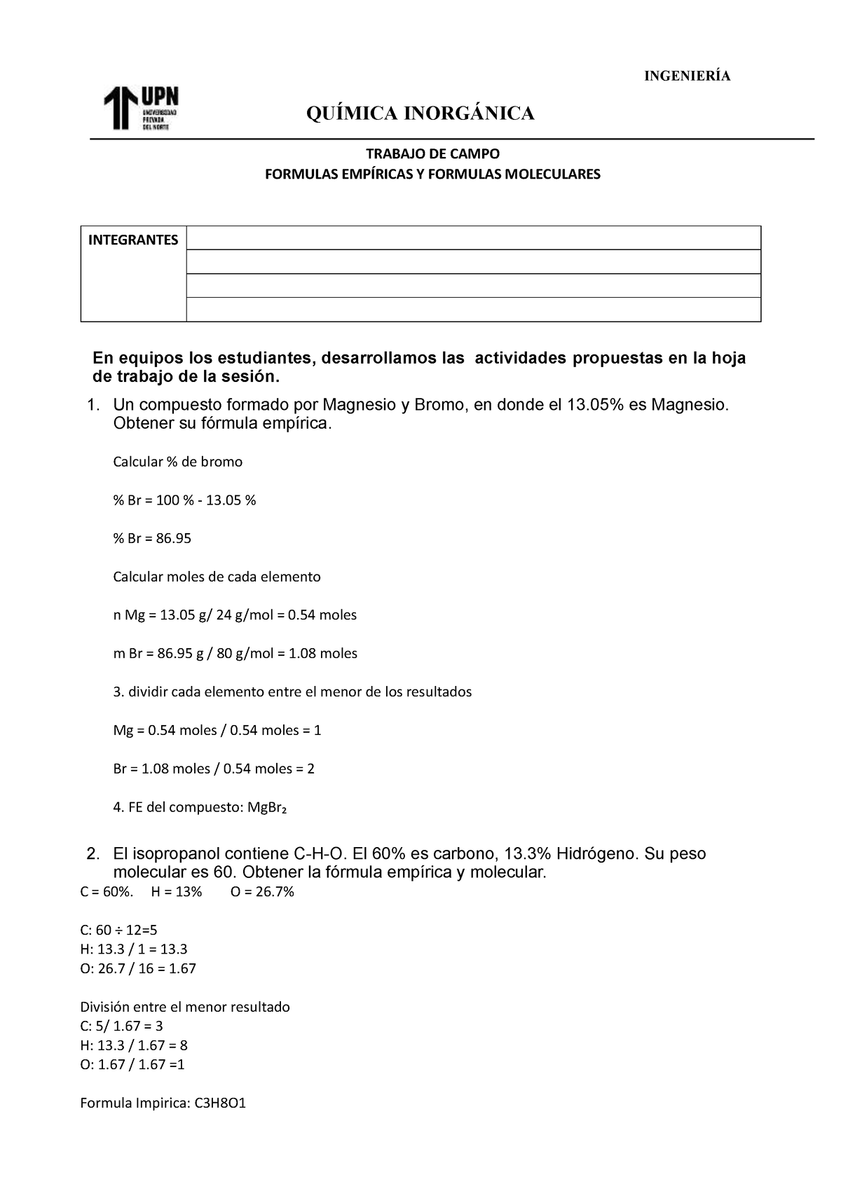 Practica De Campo 4 - INGENIERÍA TRABAJO DE CAMPO FORMULAS EMPÍRICAS Y ...