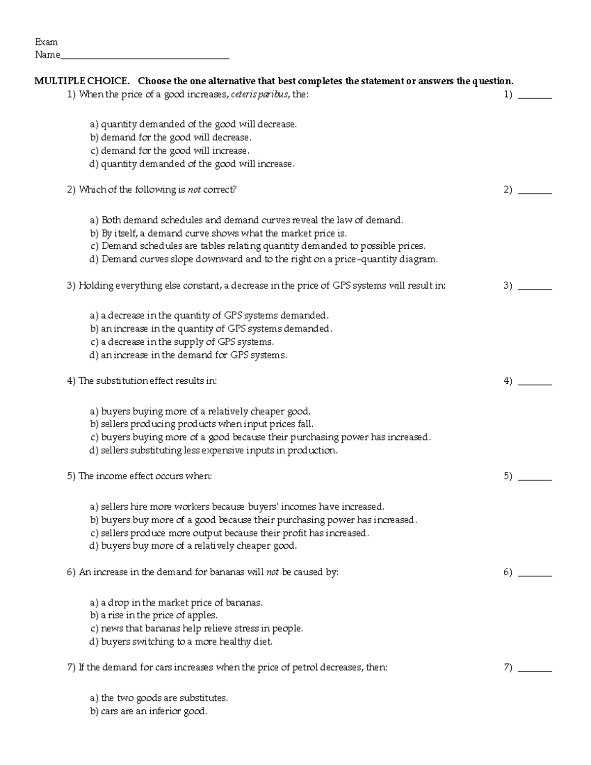 Topic 2 MCQ Demand, Supply and Price Controls ECON1001 USyd Studocu