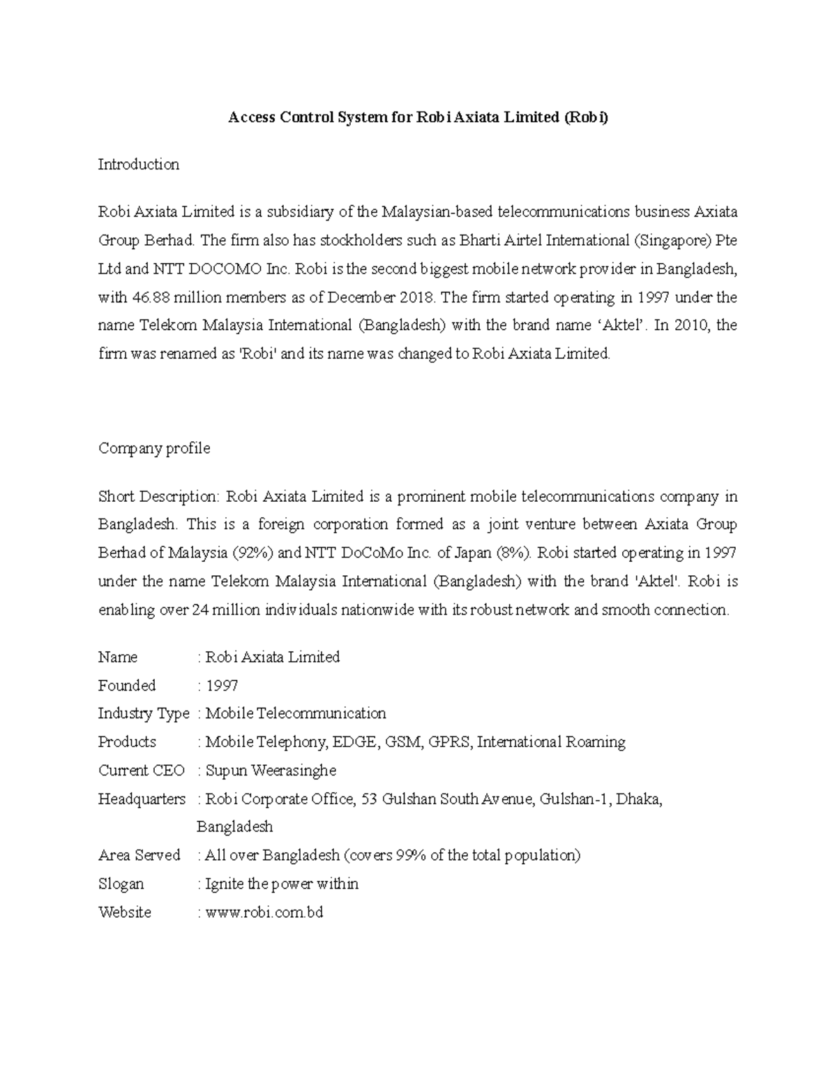Robi - Robi Project management - Access Control System for Robi Axiata ...