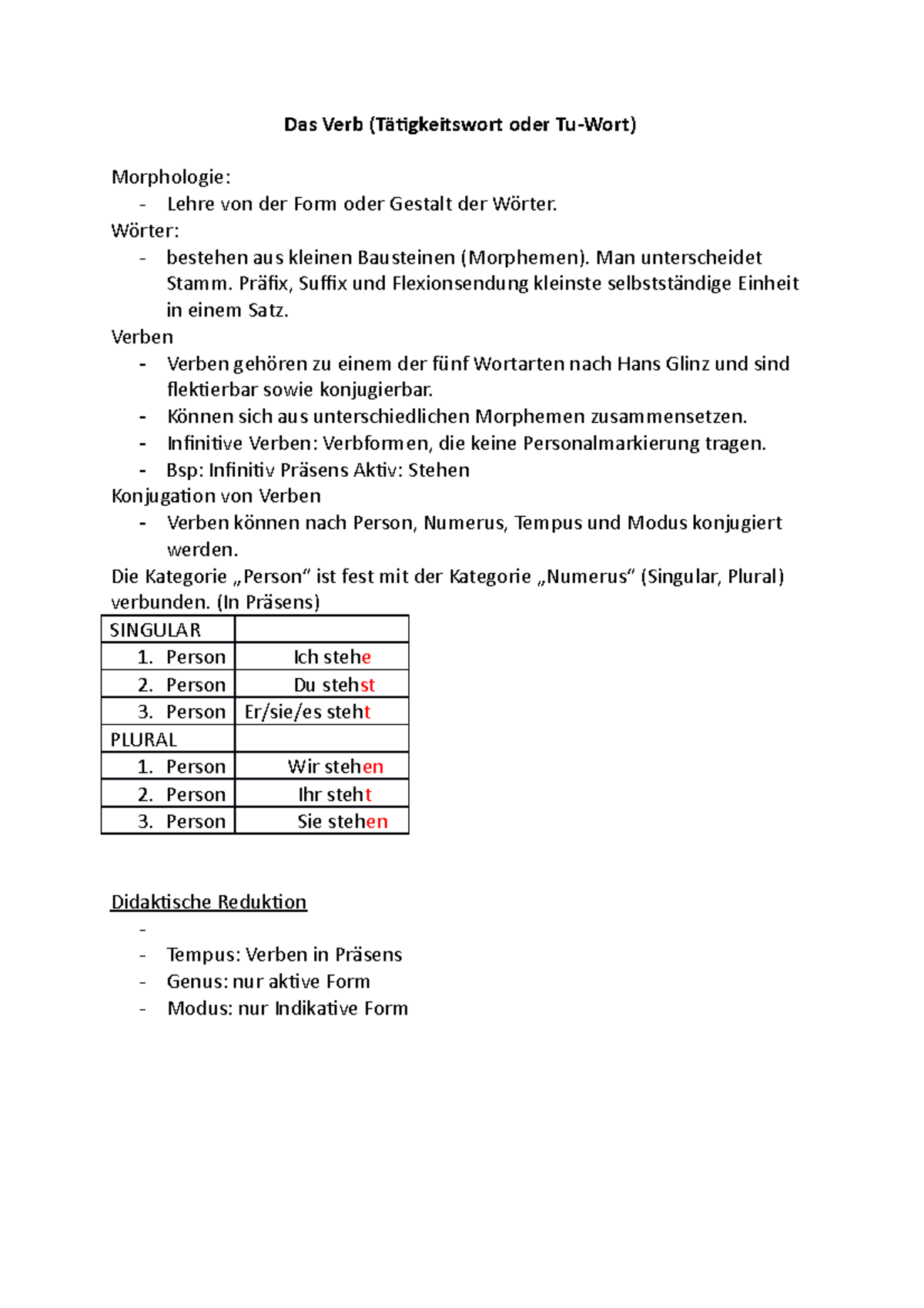 Das Verb - Was sind Verben - Das Verb (Tätigkeitswort oder Tu-Wort