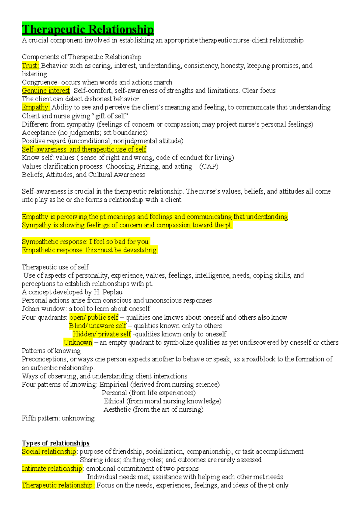 Mental health therautic relationship - Therapeutic Relationship A ...