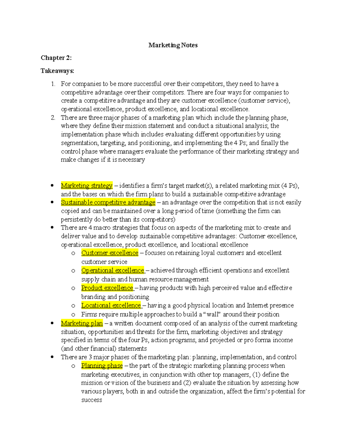 Chapter 2 Marketing Notes - Marketing Notes Chapter 2: Takeaways: For ...