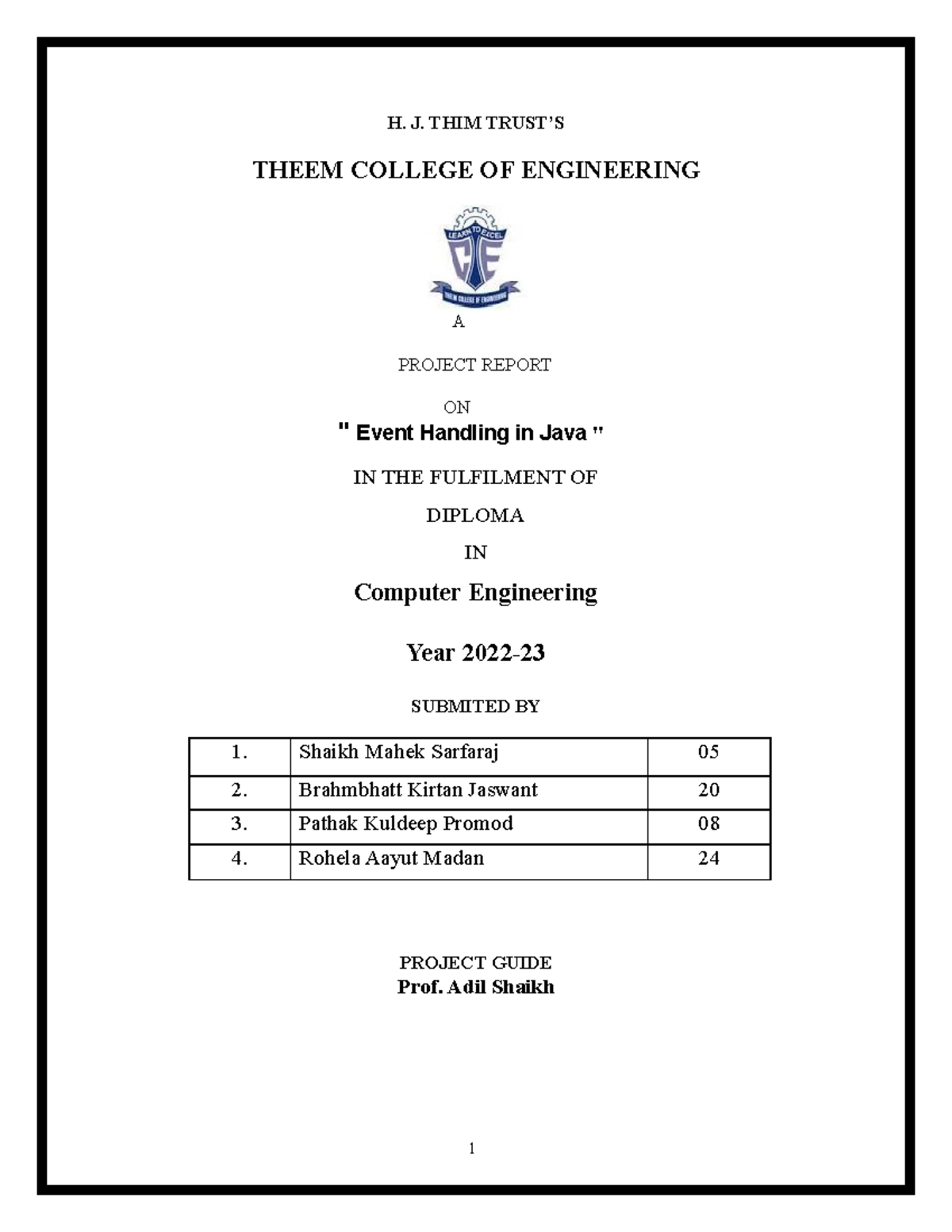 AJP Microproject Group-3 - 1 H. J. THIM TRUST’S THEEM COLLEGE OF ...