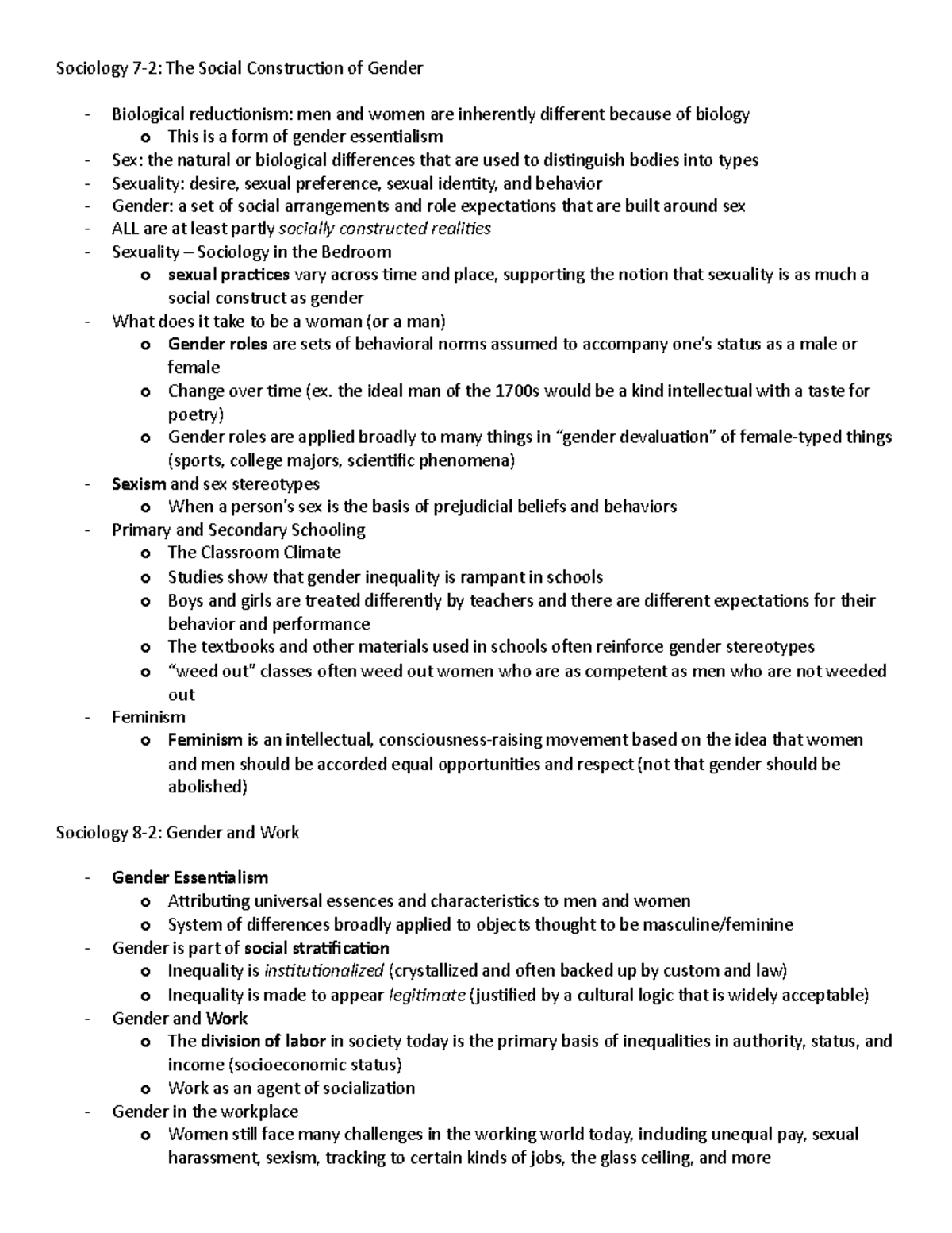 Sociology Notes for Final - Sociology 7-2: The Social Construction of ...