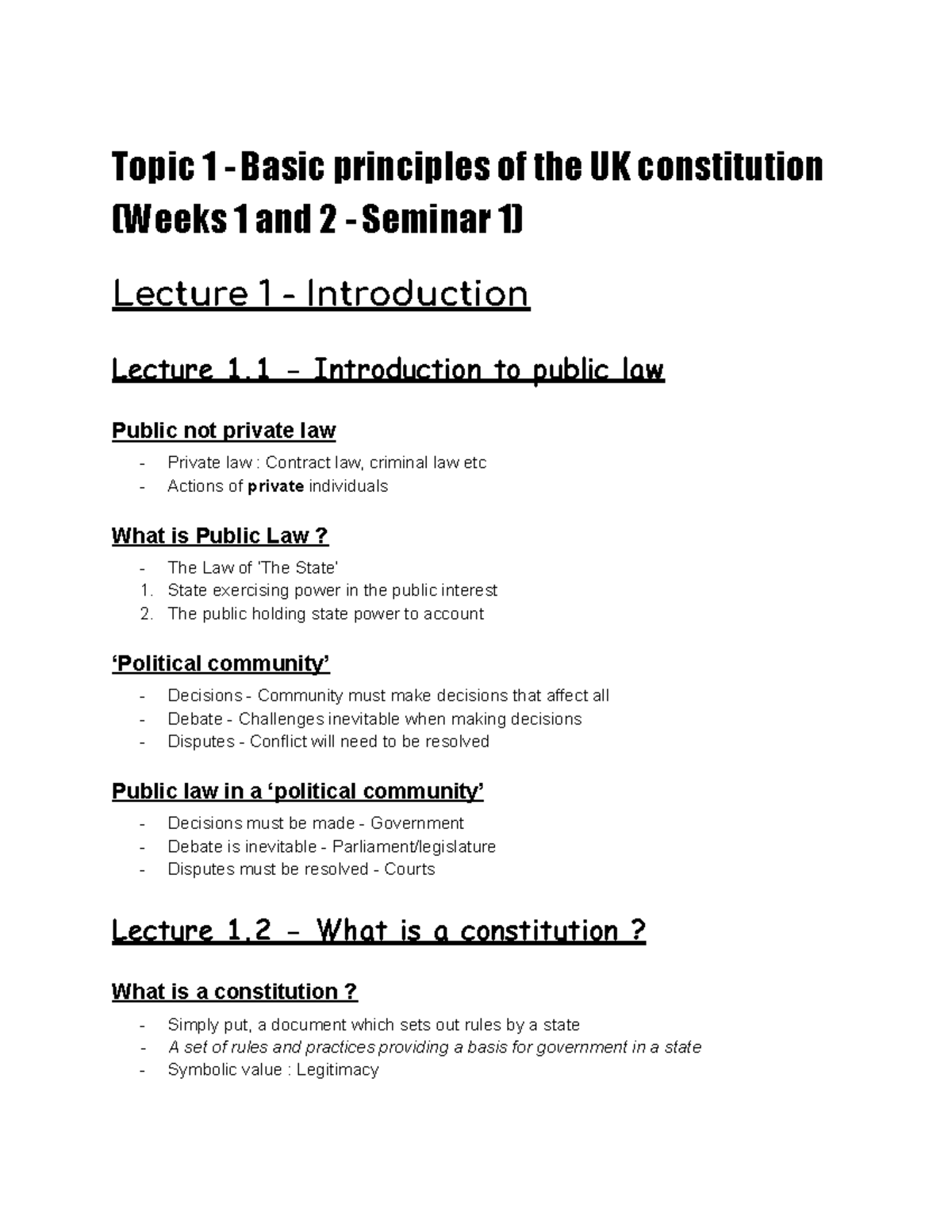 Public Law - Semester 1 - Topic 1 - Basic principles of the UK ...