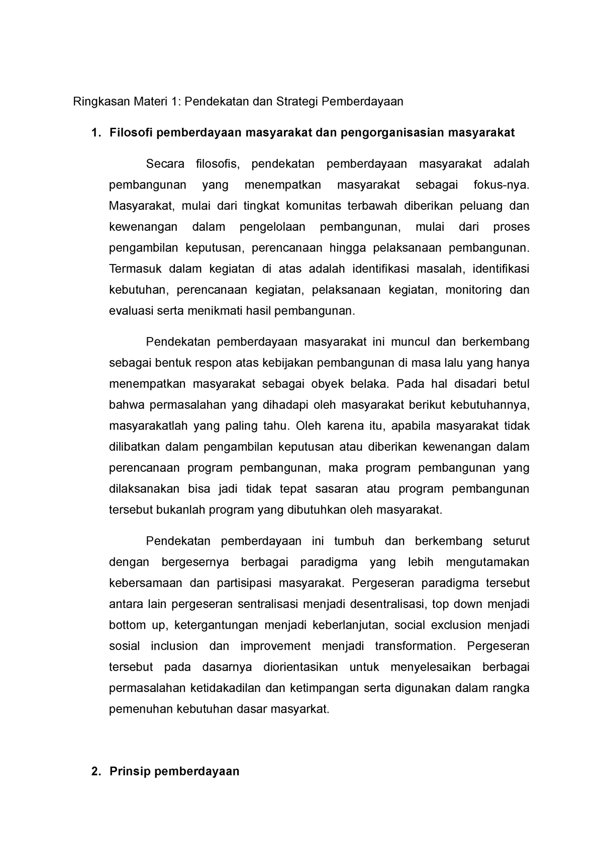 Catatan Pemberdayaan Masyarakat - Ringkasan Materi 1: Pendekatan Dan ...