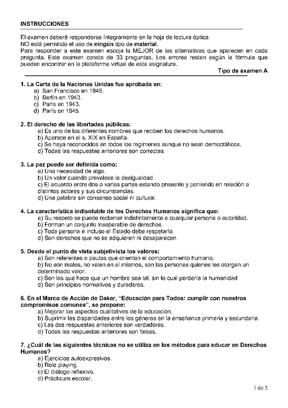 Examen Septiembre 2011, Preguntas - Derechos Humanos Y Educación - Studocu