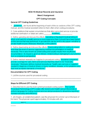 MOA115 Week 3 Assignment - MOA115 Medical Records And Insurance Week 3 ...